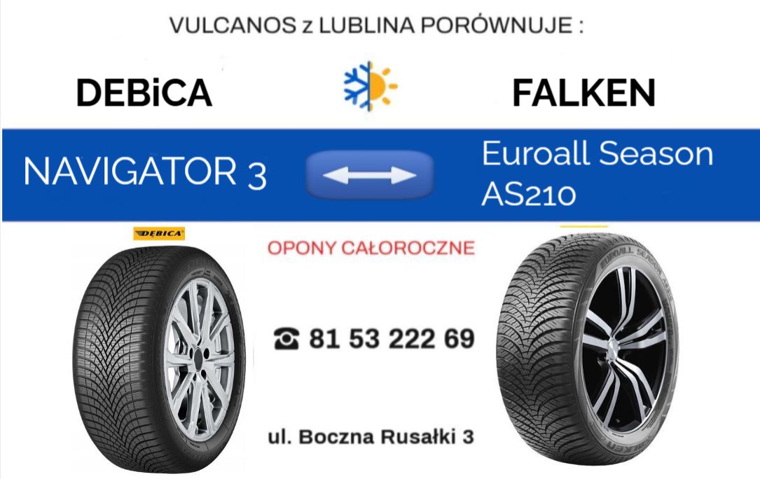 porownanie opon wielosezonowych Dębica Navigator 3 vs Falken Euroall Season AS210 Lublin
