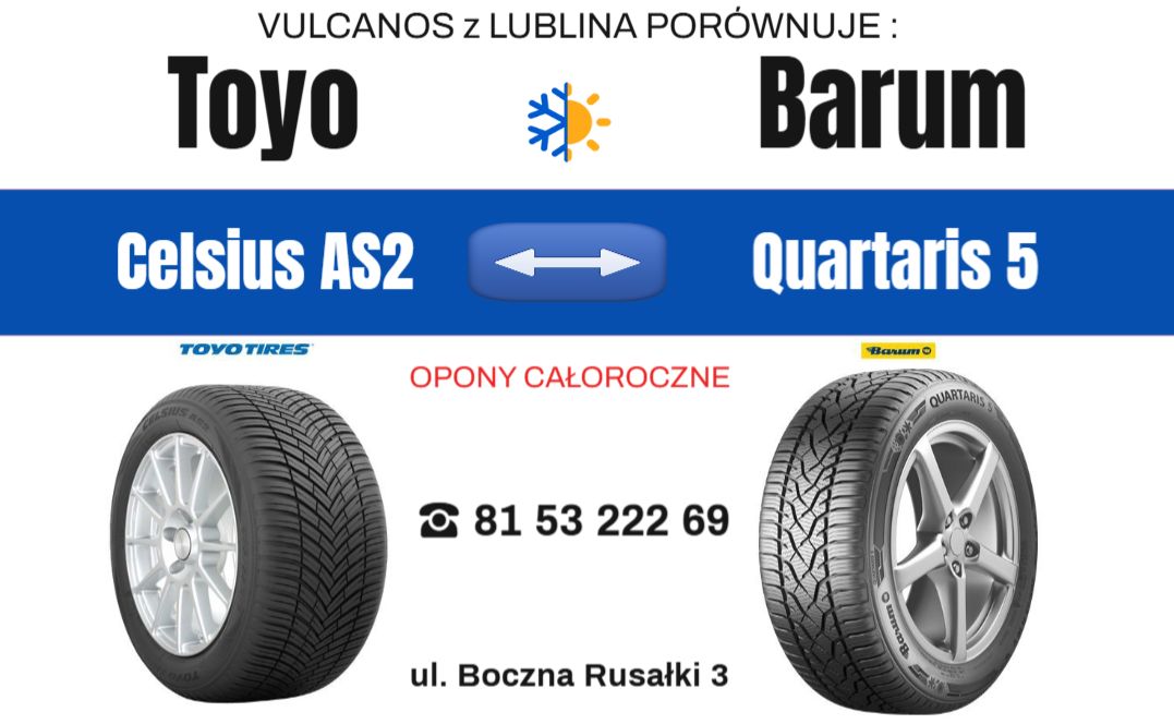 porownanie opon wielosezonowych Toyo Celsius AS2 vs. Barum Quartaris 5 Lublin