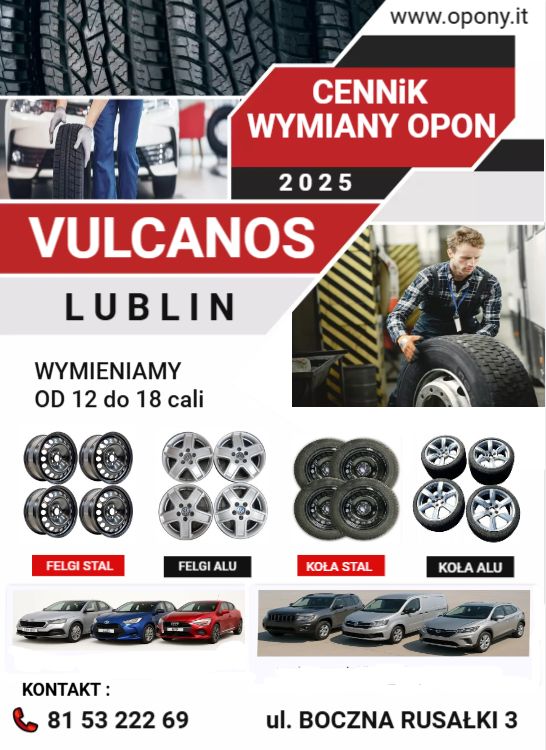 cennik wymiany opon Lublin VULCANOS 2025