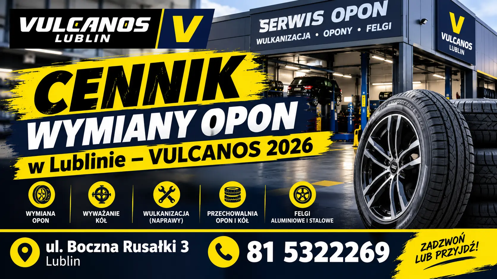 Cennik wymiany opon w Lublinie VULCANOS 2026
